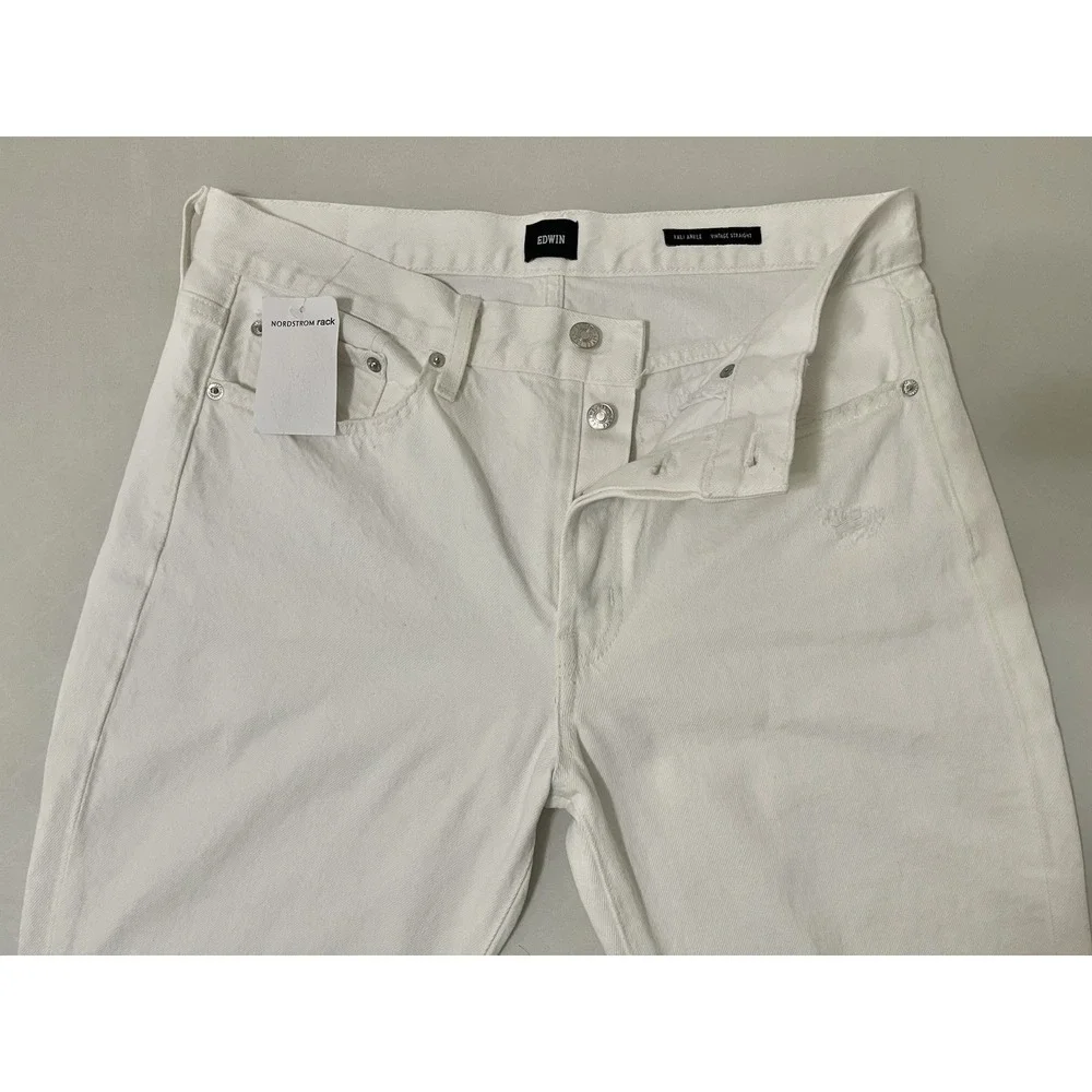 NWT Edwin Womens Kali Ankle‎ Vintage Straight Jeans 29 US 8 White Distressed